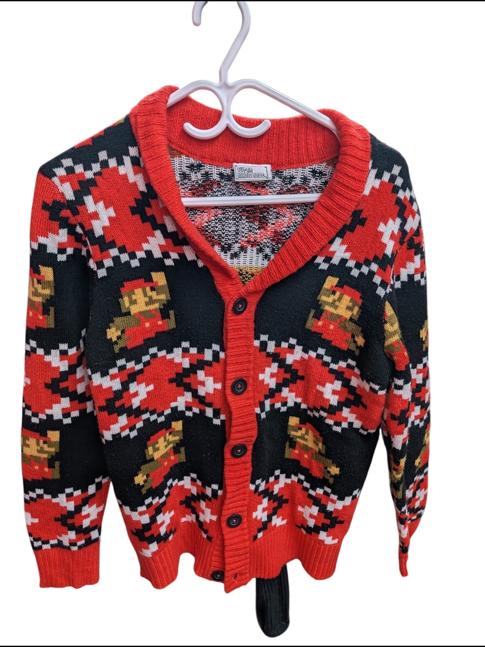 Mario Bros Red and Black Pixel Pattern Button-Up Men's Cardignan